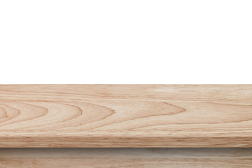 Empty wood table on isolate white background and display montage with copy space for product.
