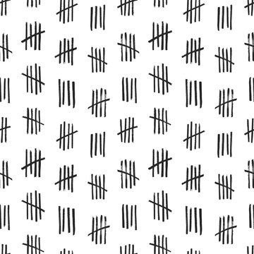 Seamless pattern with crossed out lines or tally marks on white background