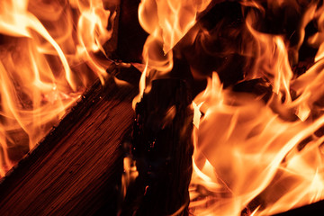 Detail of burning wood fire.
