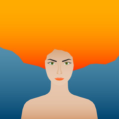 Abstract woman portrait. Adult beauty cartoon woman for design birthday card, modern pop party invitation, fashion shop sale advertising, bag print, holiday wallpaper, t shirt etc.