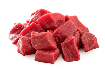 Pile of beef cubes isolated on white. - 278776362