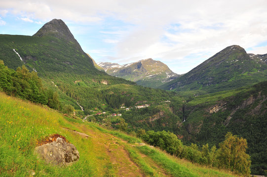 Beautiful mountain landscape on Geiranger fjord