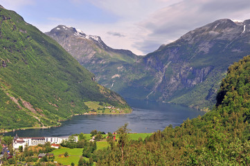 Fototapeta na wymiar Natural landscape at Geiranger fjord on summer
