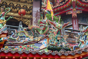 Alishan national park ; Taiwan-October 14,2018:Close up statue at The Alishan Shouzhen temple is beautiful temple in Alishan national park in Taiwan