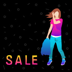 Abstract girl pattern. Adult cartoon woman for design birthday card, modern pop party invitation, fashion shop sale advertising, bag print, holiday wallpaper, t shirt etc.