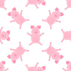 Cute pig cartoon characters. Piggy. Funny animal seamless pattern