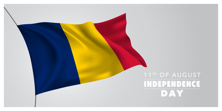 Chad happy independence day greeting card, banner, horizontal vector illustration