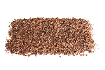 Backgroundof cacao nibs, isolated on white background, rectangular shape