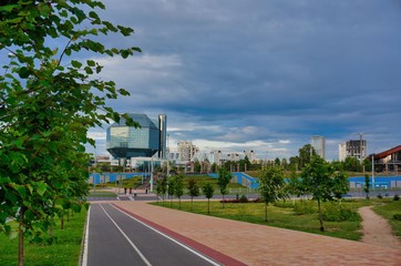 National Library of Belarus at sunset. Minsk. July 2019.