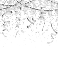 seamless silver confetti, streamers and garlands background
