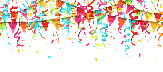 seamless colored confetti, streamers and garlands background