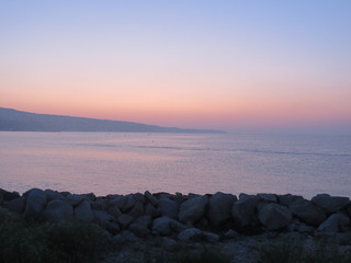 Vivid twilight sunset sky at the sea