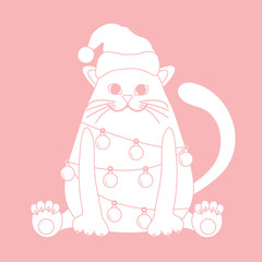 New Year, Merry Christmas. Cat in a Christmas hat