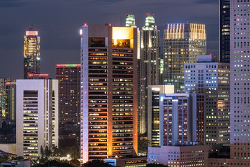 Night view of jakarta downtown district in Indonesia