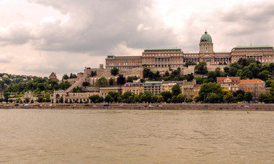 Building near the Danubio river in Budapest in a cloudy day.