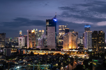 Night view of jakarta downtown district in Indonesia
