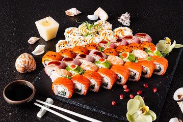 sushi set on the black background