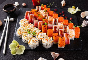 sushi set on the black background