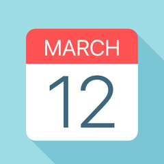 March 12 - Calendar Icon. Vector illustration of one day of month
