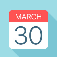 March 30 - Calendar Icon. Vector illustration of one day of month