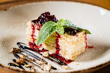 napoleon cake wiht berry sauce