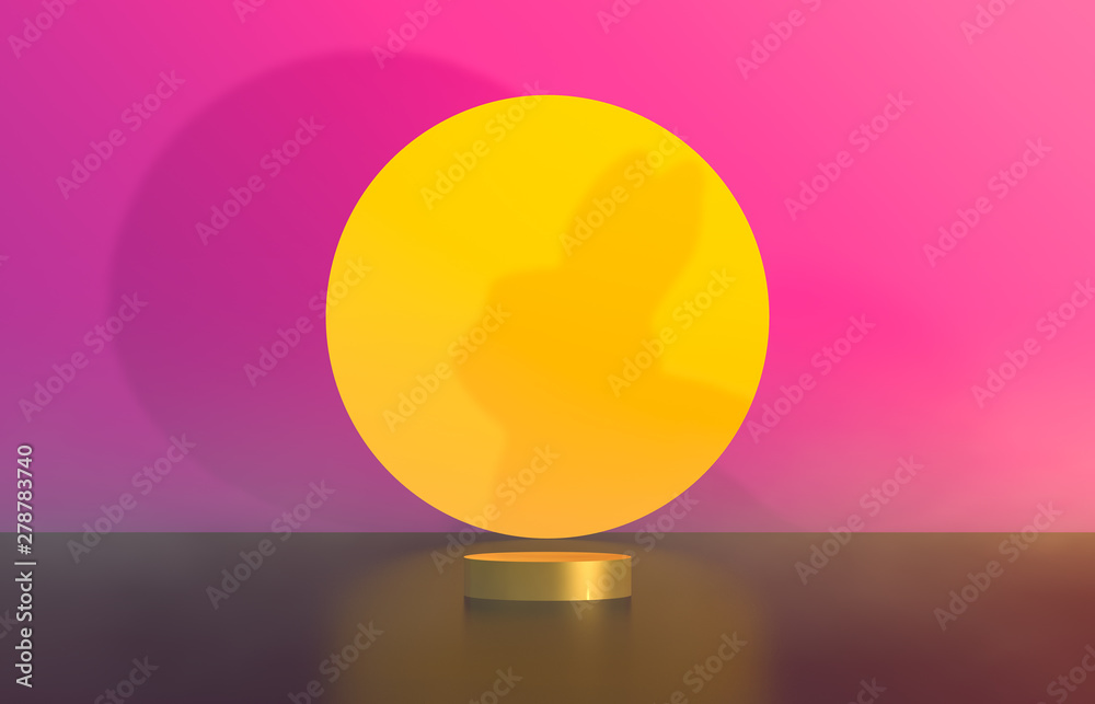 Aufkleber Abstract cylinder box backdrop with full moon background. 3d render. Mid autumn background.