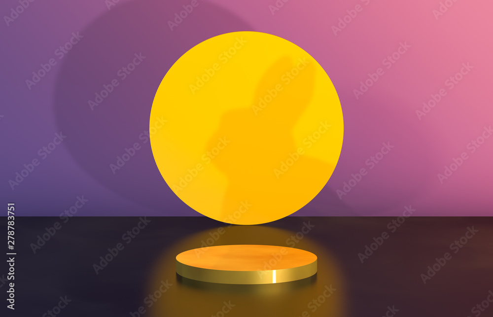 Poster abstract cylinder box backdrop with full moon background. 3d render. mid autumn background.