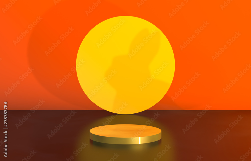 Poster abstract cylinder box backdrop with full moon background. 3d render. mid autumn background.