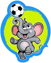 Cartoon style little elephant with the soccer ball, soccer, football vector image.