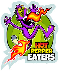 Hot pepper eater, running cartoon man with the flame, vector picture