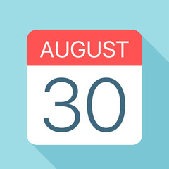 August 30 - Calendar Icon. Vector illustration of one day of month