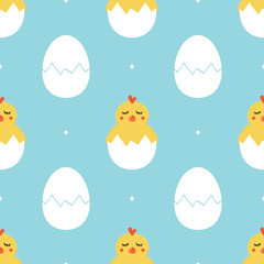 Vector seamless pattern background with hatching eggs and baby chicks.