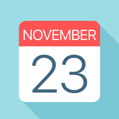 November 23 - Calendar Icon. Vector illustration of one day of month