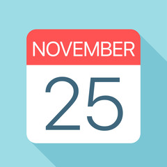 November 25 - Calendar Icon. Vector illustration of one day of month