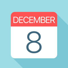 December 8 - Calendar Icon. Vector illustration of one day of month