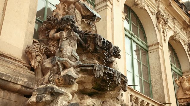 Ronin shot of famous Zwinger palace (Der Dresdner Zwinger) Art Gallery of Dresden. Colorful spring scene in Dresden, Saxony, Germany, Europe. 4k video. Wide angle, prores, slow motion