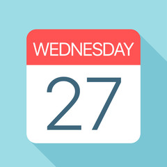 Wednesday 27 - Calendar Icon. Vector illustration of week day paper leaf. Calendar Template