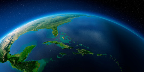 Highly detailed Earth. Caribbean Sea and the Gulf of Mexico