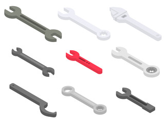 Wrench icons set. Isometric set of wrench vector icons for web design isolated on white background