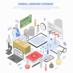 Science chemical laboratory experiment concept background. Isometric illustration of science chemical laboratory experiment vector concept background for web design