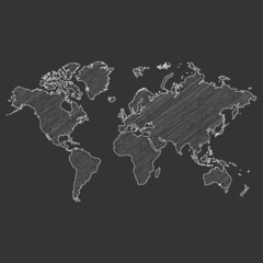 scribble map of the world on gray background