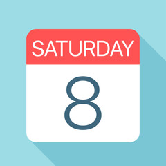 Saturday 8 - Calendar Icon. Vector illustration of week day paper leaf. Calendar Template