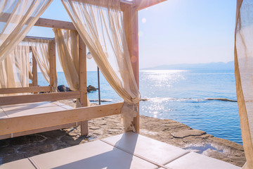 Luxurious bed by the sea, relax on the beach