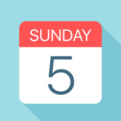 Sunday 5 - Calendar Icon. Vector illustration of week day paper leaf. Calendar Template