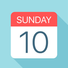 Sunday 10 - Calendar Icon. Vector illustration of week day paper leaf. Calendar Template