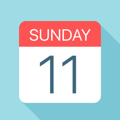 Sunday 11 - Calendar Icon. Vector illustration of week day paper leaf. Calendar Template