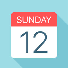 Sunday 12 - Calendar Icon. Vector illustration of week day paper leaf. Calendar Template