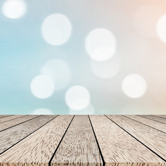 abstract blur sea ocean square background with wood floor perspective for summer season travel banner concept	