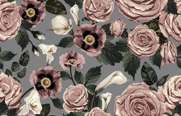 Wall murals Roses Elegant pattern of blush toned rustic flowers isolated in a solid background great for textile print, background, handmade card design, invitations, wallpaper, packaging, interior or fashion designs.