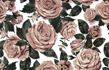 Elegant pattern of blush toned rustic flowers isolated in a solid background great for textile print, background, handmade card design, invitations, wallpaper, packaging, interior or fashion designs. - 278789774